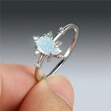 Opal Water Drop Ring Crystal Small Stone Thin Ring Boho Silver Wedding Rings For Women Jewelry