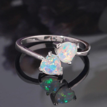 Heart Shaped Rings Created Fire Opal Heart ?Rings Silver Plated Jewelry For Women Wedding Rize 6-9