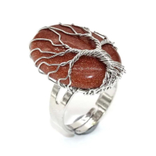 Big Oval Healing Natural Stone Amethysts Pink Quartz Opal Tree Life Wire Wrap Crystal Rings Women Finger Ring Party Gift