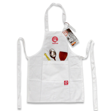 Junior MasterChef Kids Apron with Pocket - White 100% Cotton, Adjustable Neck Strap, Long Ties, Machine Washable