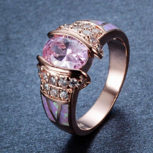 Vintage Female Pink Oval Crystal Ring Classic Rose Engagement Rings For Women Bride Opal Stone Wedding Ring