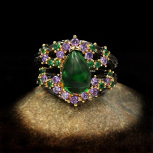 Italian Craftsmanship Jewelry Water Drop Emerald Ring Micro Inlaid Purple Zircon Ladies Ring Jewelry