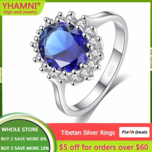 With Credentials Princess Cut 3.2ct Created Sapphire Ring Tibetan Silver Jewelry Fine Engagement Band For Women