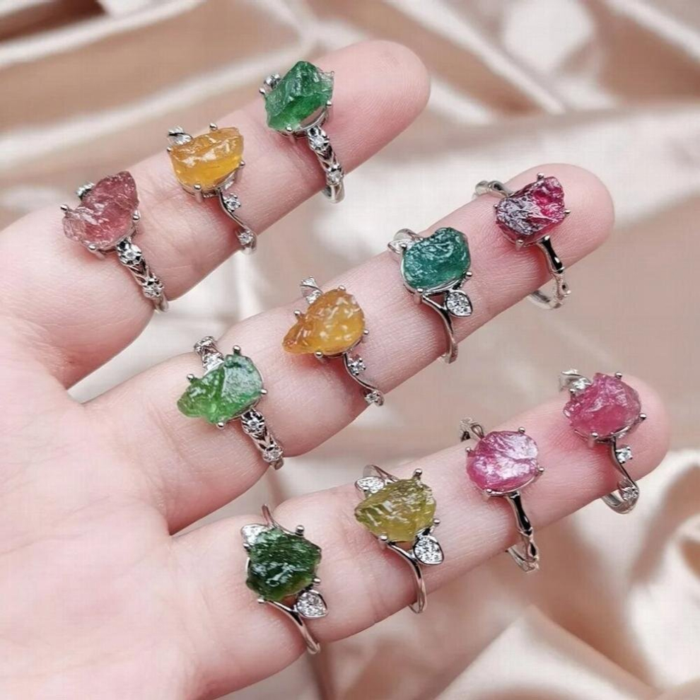 1pc Irregular Natural Crystal Rings Raw Mineral Tourmalines Quartz Stone Engagement Anniversary Finger Ring for Women Men Reiki-image-OPC-PCVXGSR-NEW