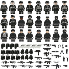 (Style C 24pcs) Military Soldiers Black SWAT Jeeps Minifigures Toys Fit Lego