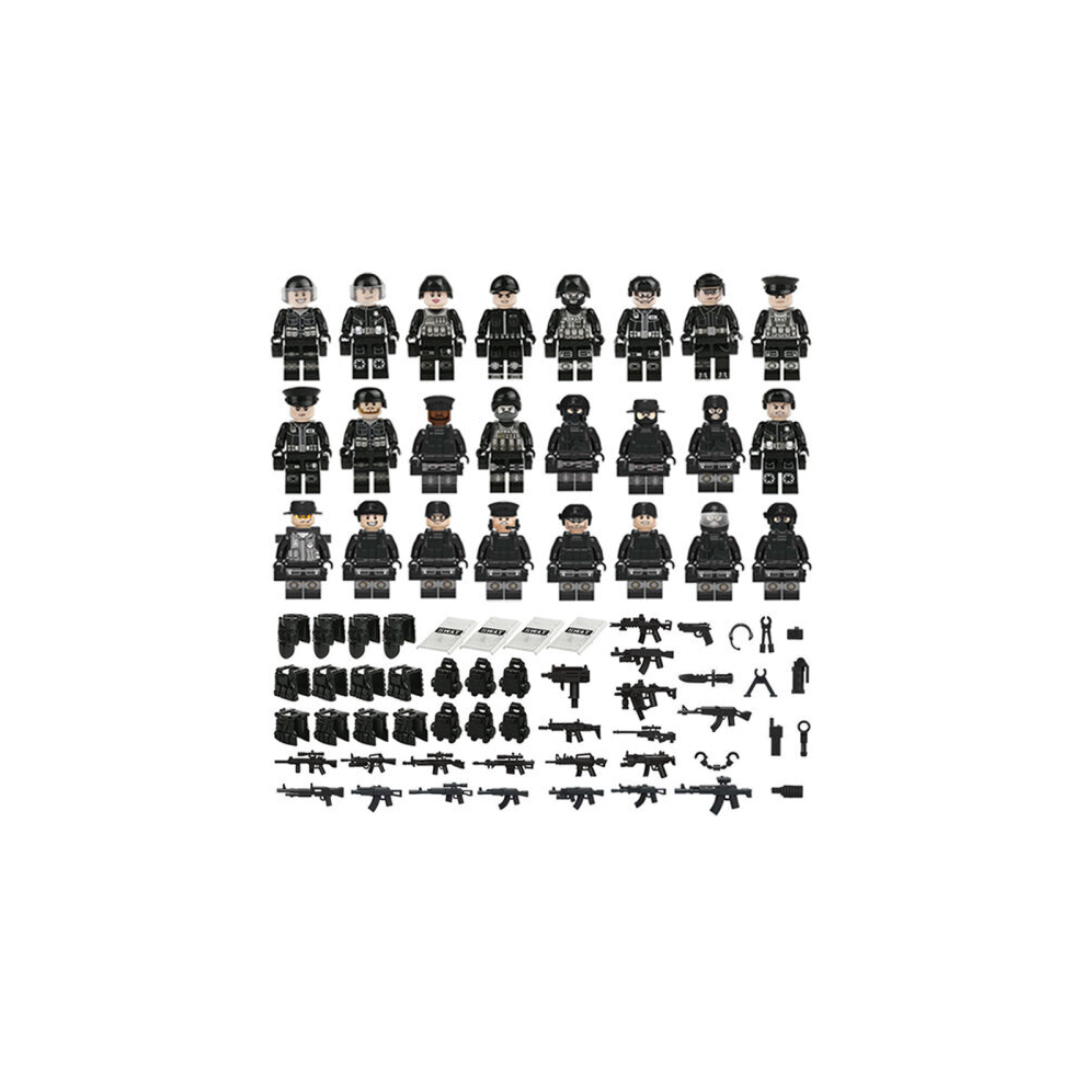 (Style C 24Pcs) Military Soldiers Swat Jeeps Minifigures Toys Fit Lego Black
