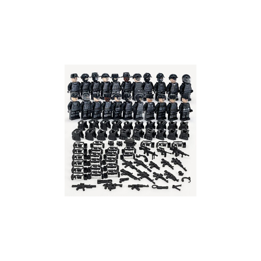 (Style A 22pcs) Military Soldiers Black SWAT Jeeps Minifigures Toys Fit Lego
