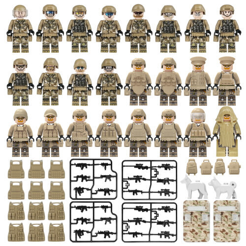 Style E 24pcs Military Soldiers Black SWAT Jeeps Minifigures Toys Fit Lego