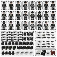 (Style D 24pcs) Military Soldiers Black SWAT Jeeps Minifigures Toys Fit Lego