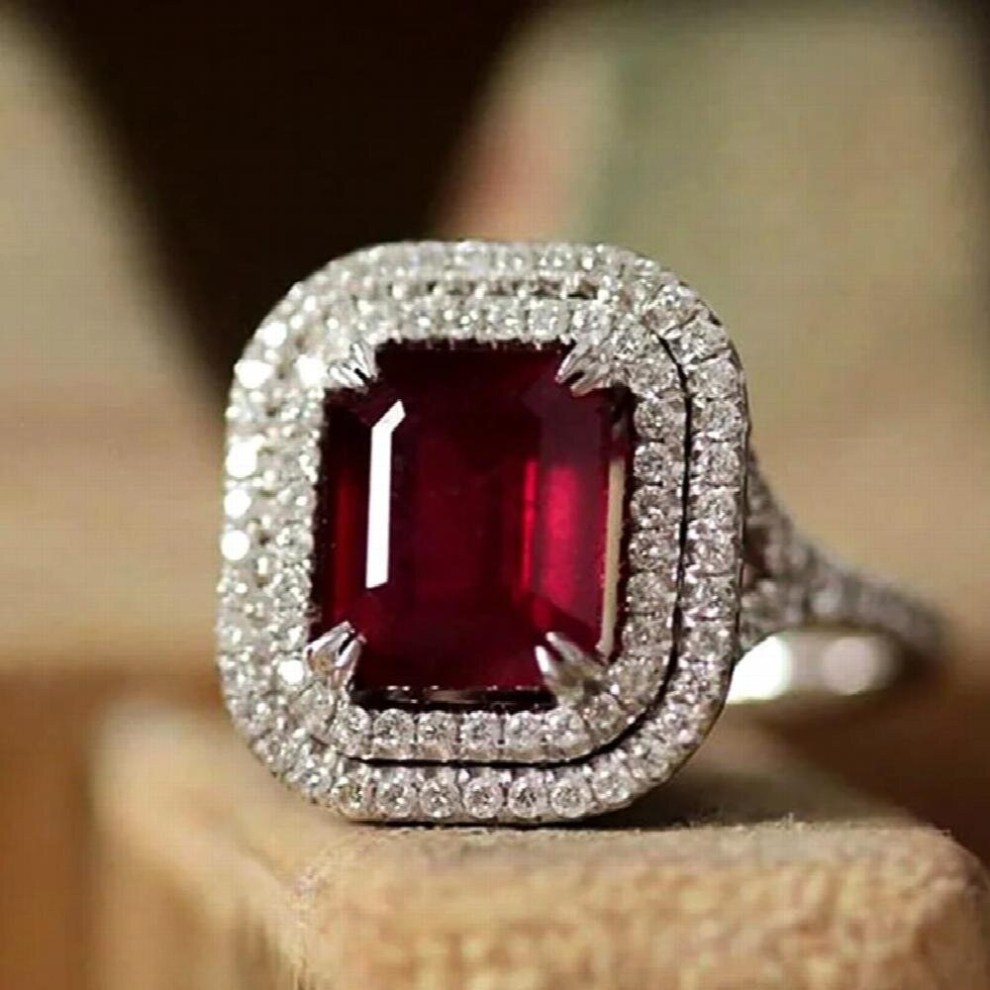 Rose Red Cubic Zirconia Wedding Rings for Women High Silver Jewelry Marriage Ceremony Party Bridal Rings-image-OPC-PCVXHQC-NEW