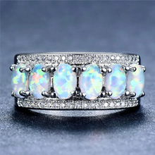 Single Row Oval Stone Ring Opal Engagement Ring Vintage Silver Wedding Rings For Women Bridal Jewelry