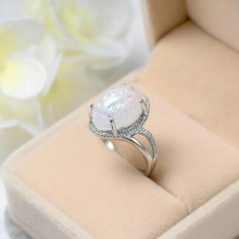 silver Braided Ring Oval Opal Stone Vintage Wedding Engagement Ring for Women Jewelry Birthstone Ring