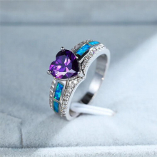 Female Purple Love Heart Ring Silver Wedding Rings For Women Vintage Crystal Opal Big Engagement Ring