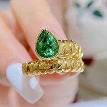 Vintage Yellow Women Ring Water Drop Emerald Zirconia Twisted Rings Party Cocktail Jewelry