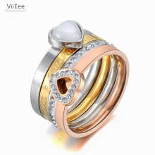 Titanium Stainless Steel Fine Ring Jewelry Heart Opal & Rhinestone Bridal Wedding Rings For Women VR19121