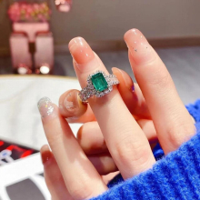 Ring for Women Square Shape Emerald Gemstone Finger Ring Female Wedding Bridal Jewelry Birthday Gift