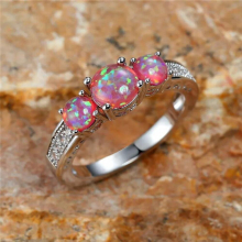 Female Purple Fire Opal Stone Ring Small Round Silver Jewelry Vintage Wedding Rings For Women