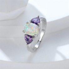 Female Fire Opal Stone Ring Boho Small Oval Silver Jewelry Vintage Wedding Engagement Rings For Women