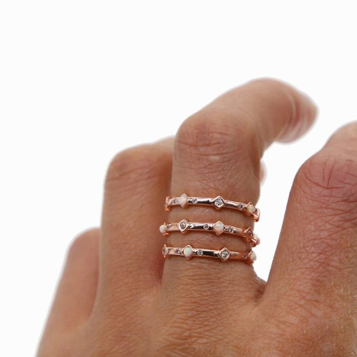 rose kunckle ring for lady wedding dainty thin ring with cz opal ring