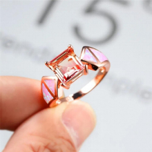 Vintage Female Square Crystal Stone Ring Classic Rose Wedding Rings For Women Charm Pink Opal Engagement Ring