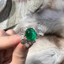 Vintage Oval Simulation Emerald Ring Silver Leaves Open Rings for Women Wedding Banquet Party