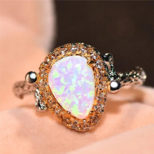 Female Fire Opal Ring Boho Leaf Ring Vintage Wedding Engagement Rings For Women