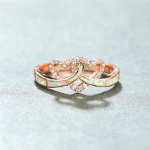 Vintage Female Opal Stone Ring Classic Rose Wedding Rings For Women Charm Crystal Love Heart Engagement Ring
