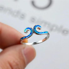 Vintage Female Opal Stone Ring Classic Silver Thin Engagement Rings For Women Vintage Bridal Wave Wedding Ring