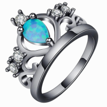 princess crown ring women jewelry sky fire opal CZ stone wedding ring gold-color band size 6-10 jewelry