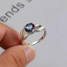 Female Rainbow Round Crystal Ring Vintage Silver Hollow Engagement Ring Charm Opal Wedding Rings For Women