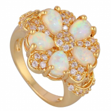 JLR747 Plated Fire Opal & Zircon Flower Jewelry For Women Cocktail Ring