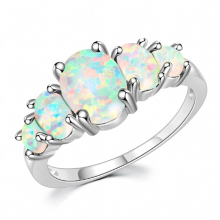 Fire Opal Rings With Oval Big Stone Silver Plated Wedding Engagement Minimalist Bohemia Boho Jewelry Size 10 11 12