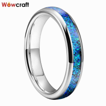 Womens Bright Tungsten Carbide Ring 4mm Wide Opal Inlay Wedding Band Jewelry Accessories Comfort Fit