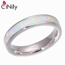 Fire Opal Stone Smooth Finger Ring Silver Plated Couples Rings Minimalist Jewelry Wedding Bands Men Women