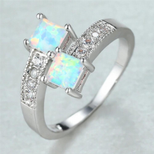 Female Opal Stone Ring Charm Silver Thin Engagement Ring Vintage Bridal Square Wedding Rings For Women