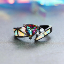 Charm Female Rainbow Colorful Triangle Ring Vintage Wedding Rings For Women Promise Fire Opal Engagement Ring