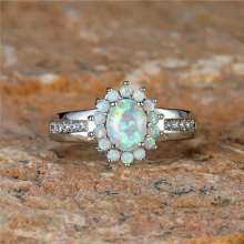 Female Fire Opal Stone Ring Boho Big Oval Silver Jewelry Vintage Wedding Engagement Rings For Women