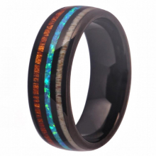 Ring-Wedding Band Engagement Ring for Women Mens Ring Tungsten With Wood-Fire Opal -Antler Anniversary Party Ring