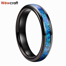 Womens Bright Tungsten Ring 4mm Wide Opal Inlay Wedding Band Jewelry Accessories Comfort Fit