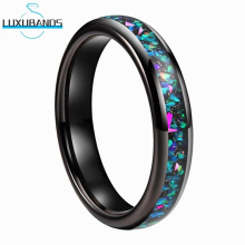 4mm Womens Tungsten Carbide Wedding Ring 4mm Opal Inlay Engagement Domed Band Polished Finish Comfort Fit