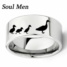 Engraved Duck & Ducklings Ring 11mm Men Boy Flat Polish Tungsten Outdoors Wedding Band Size 7 to 13
