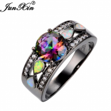 Jewelry Women Wedding Rainbow Opal Rings Colorful CZ 10KT Filled Engagement Ring RB0264