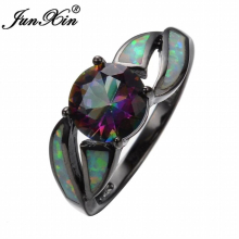 Hollow Style Rainbow Opal Round Colorful CZ Women Band Jewelry 10KT Filled Engagement Rings