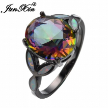 Women Jewelry Band Large Colorful Rainbow Opal 10KT Filled Engagement Rings
