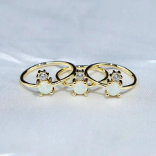 Two Stone Clear Cz Opal Thin Band Engagement Delicate Filled Women Rings Gift
