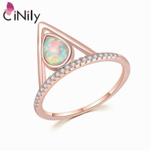 Opal Stone Gemstone Rings Rose Plated With Cubic Zirconia Jewelrys For Women Anniversary Ring