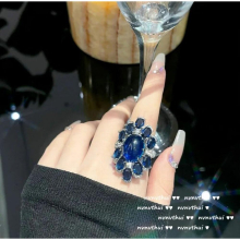 High Rings for Women Exaggerated Royal Crystal Simulation Sapphire Sugar Tower Ring Party Statement Jewelry