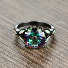 Charm Female Rainbow Colorful Big Round Ring Vintage Wedding Rings For Women Promise Fire Opal Engagement Ring
