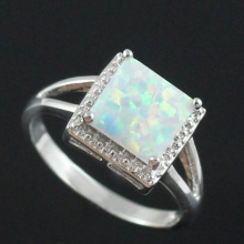 Retail Silver Plated Four Claw Inlay Pink Fire Opal Rings Size 6 7 8 9