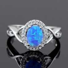 Fire Opal CZ Oval Silver Plated Ring for Women 64B